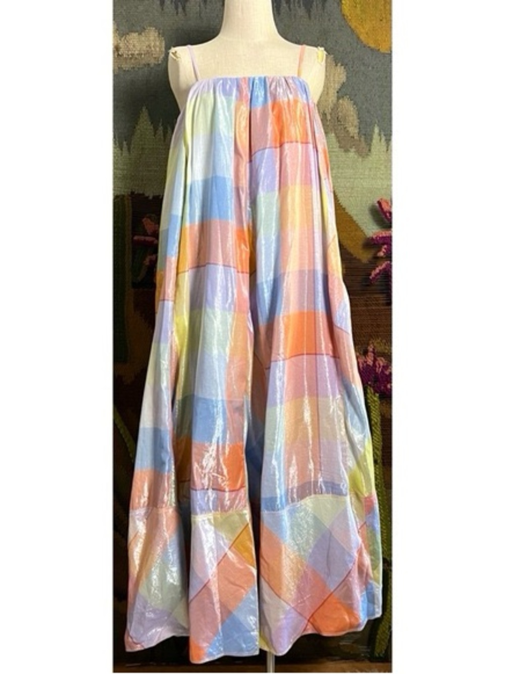 Anthropologie Pastel Plaid Maxi Dress in Orange, Yellow, Blue - Picture 3 of 6